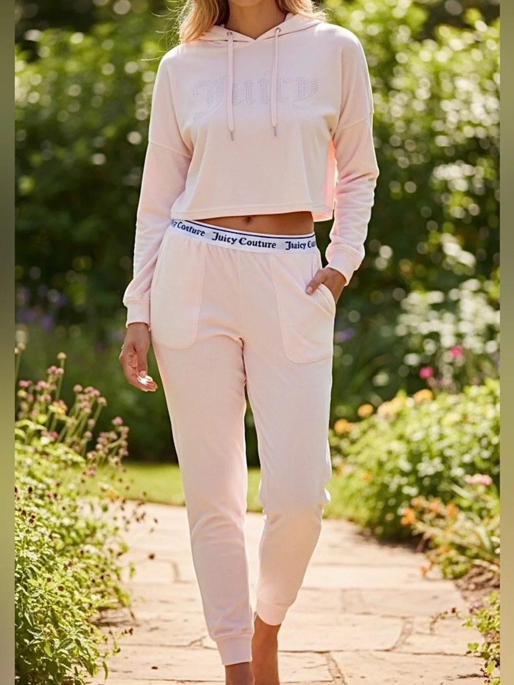 NWT Juicy Couture Velour Sleepwear Lola Pink Rhinestone Logo 2-Pc Lounge Set XL